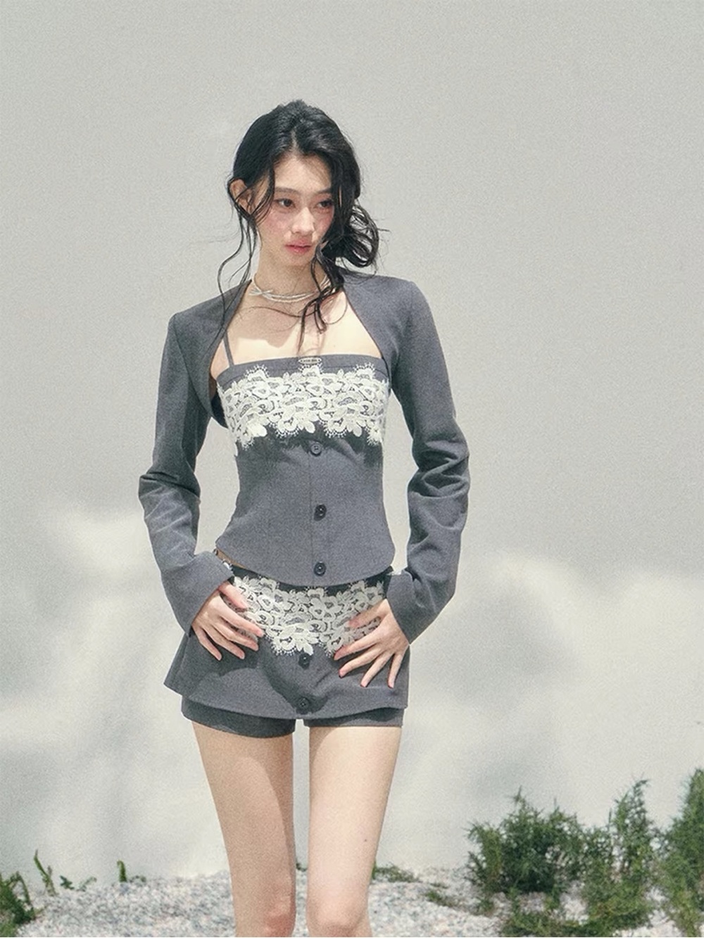 Gray Top with lace